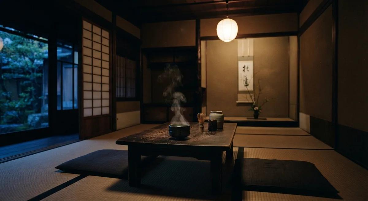 暮色茶室,纸灯与蒸汽